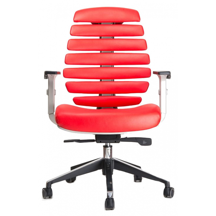 kancelářská židle FISH BONES šedý plast, červená kůže
